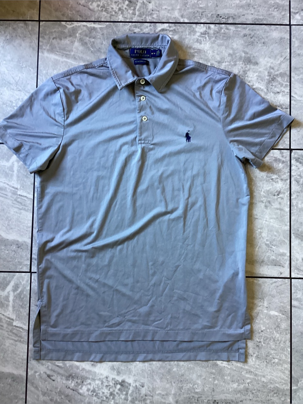 Polo Ralph Lauren Performance Mens Polo Shirt Blue Gray Short Sleeve Preppy M